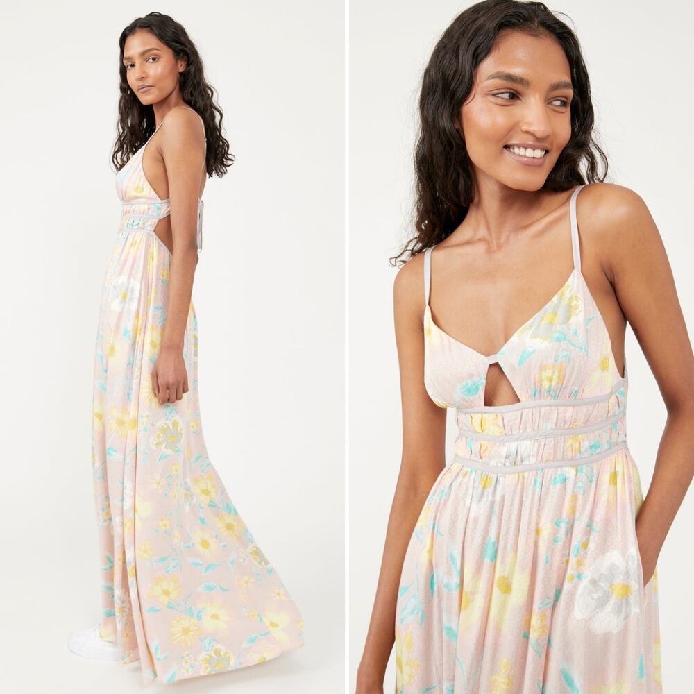 Free People Wisteria Floral In Light Combo Maxi Cut Summer Out Dress Size L - Picture 12 of 12